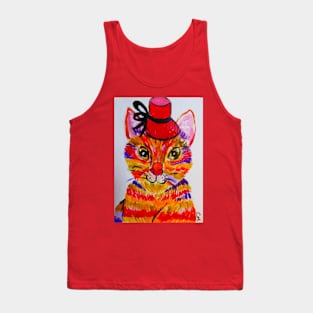 Colourful Cat and her Red Hat Tank Top